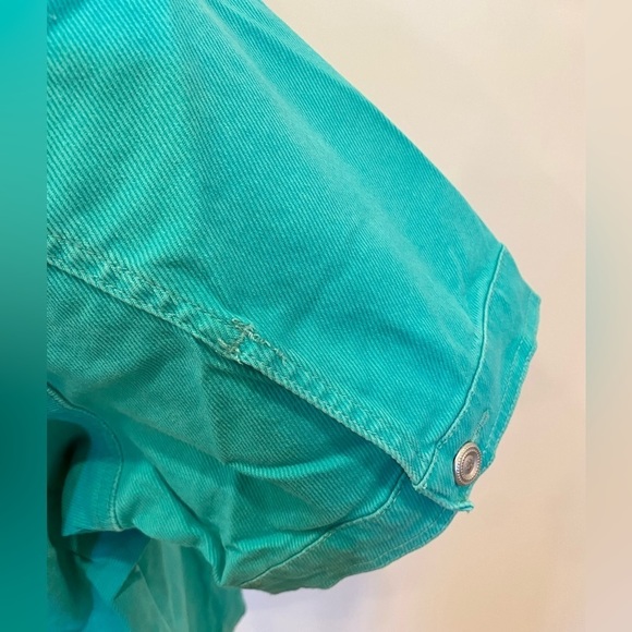 DG2 By Diane Gilman Jean Jacket Short Sleeve Aqua Green Top Plus Size 2X - Picture 6 of 8